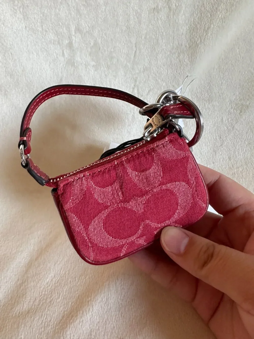 NWT! Coach Mini Nolita Bag Charm In Signature Denim Silver/True Red CDB23 - Picture 5 of 12